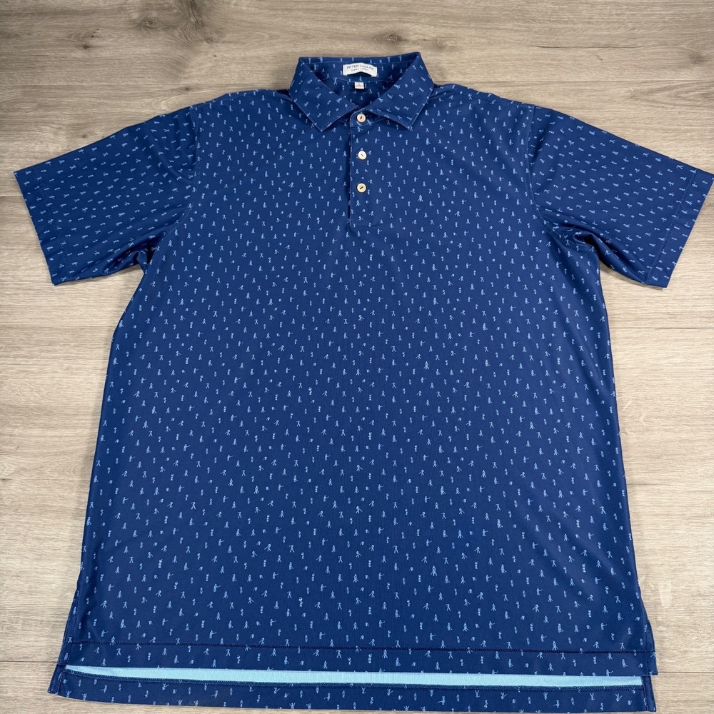 Peter Millar Golf Fairway Par-Tee Polo Mens Size L Crown Sport Navy Blue AOP